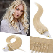 Micro Link Micro Loop Ring Hair Extensions I Tip Human Hair Extension Micro Bead Remy Hair Pre Bonded Keratin Weft Cold Fusion Hairpiece 22 inch Platinum Blonde Long Straight Hair 