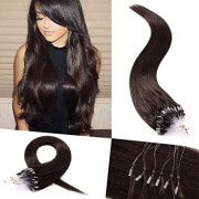 Micro Loop Ring Human Hair Extensions I Tip Micro Links Remy Hairpiece Dark Brown #2 Silky Straight 100 Strands 50g Cold Fusion Pre Bonded Keratin with Micro Beads 18 Inch
