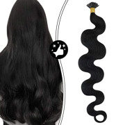 Moresoo 22 Inch Stick Itip Hair Extensions Human Hair Wavy Remy Keratin Extensions Hair Color #1 Jet Black Remy I Tip Extensions Keratin Bond Hair Extensions Micro Bead 40g/50s Per