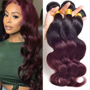 1B 99J Ombre Brazilian Body Wave Hair 3 Bundles 7A Grade Burgundy Dark Red Ombre Wavy Weave Human Hair Extensions 100g/pcs Unprocessed Hair (24