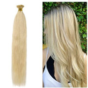 100 Strands/Pack I Tip Remy Human Hair Extensions Pre Bonded Keratin Stick In Hair Extensions Cold Fusion Hair Piece For Women Long Straight #613 Bleach Blonde 18'' 50g